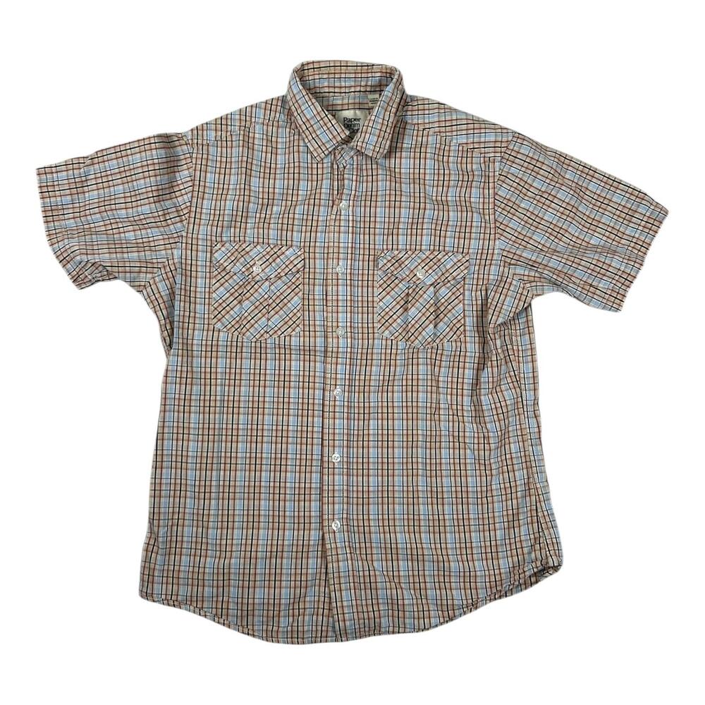 Paper Denim & Cloth Shirt Mens Medium Beige Plaid Short Sleeve Button Up Casual
